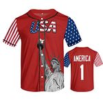 Ultrexo USA Men Youth Baseball Jersey Shirts Sports Uniform America #1 S-3XL Gift for Men Youth, Red, Small