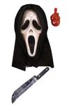 labreeze Bleeding Spooky Plastic Scream Mask with Blood Fake Blooded Machete Weapon Prop Halloween Horror Fancy Dress Set