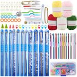 Coopay Knitting Needle Set, Crochet Kits for Beginners Adults, Knitting Set with Wool and Needles, Includes Long Metal Knitting Needles 35cm, Crochet Hooks Set, Yarn and Accessories, Starter Kit