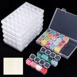 Quefe 168 Slots Diamond Painting Storage Containers, 6pcs 28 Grids Clear Diamond Painting Accessories and Tools Boxes Bead Organizers Diamond Art Embroidery Storage with Label Stickers