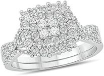 Cali Trove 925 Sterling Silver 1/4ct Round White Natural Diamond Cluster Halo Wedding Bridal Ring Set