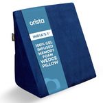 Orista™ Wedge Pillow Made with Advance Gel Blended Memory Foam Complete Back Support, Acid Reflux, Anti Snoring, Leg Elevation, Improves Comfort and Posture | 20 x 20 x 10 Inch | Blue Velvet Cover