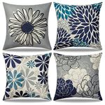 Betylifoy Decorative Pillow Covers 18x18 Inch Set of 4 Blue and Grey Modern Throw Pillow Covers Farmhouse Linen Throw Pillowcases for Spring Bed Couch Sofa Outdoor Garden (Blue)