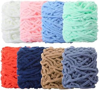 Buryeah 8 Pack Chunky Chenille Yarn for Crocheting Soft Thick Fluffy Yarn for Hand Knitting Bulky Velvet Blanket Plush for Weaving DIY Crafts Each 3.5 oz 55 Yards (Multicolor)
