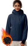 FREE SOLDIER Women's Waterproof Ski Snow Jacket Fleece Lined Warm Winter Rain Jacket with Hood Fully Taped Seams