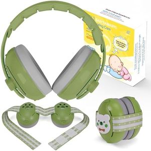 2-in-1 Baby Ear Muffs Infant Noise Cancelling Headphones for Babies 0-48 Months with Adjustable Headband Infant Ear Protection Lightweight & Foldable Noise Protection for Infants & Toddlers (Green)