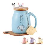 Cat Mug Cute Ceramic Coffee Cup with Lovely Kitty lid Stainless Steel Spoon,Novelty Morning Cup Coffee Mug Japanese Tea Cups Japanese Gifts Christmas Birthday Gifts for Women Cat Lovers Presents