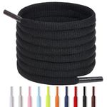 Handshop Half Round Shoelaces 1/4" Oval Shoe Laces (2 pairs) Replacements for Sneakers and Athletic Shoes Sports Black 48 inch (122cm)