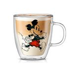 JoyJolt Mickey Mouse 13.5oz Glass Cups Set. 2 Insulated Double Wall Glass Coffee Cups, Insulated Coffee Cup Set. Unique Coffee Mugs, Large Espresso Cups. Disney Cups and Disney Mugs.