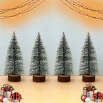 Christmas Tree with Snow | 15 cm Long, 4 Trees | Tree with Wooden Base | Frosted Pine Tree | Xmas Tree for Home Décor, Corporate Gifting & Christmas