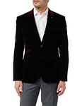 Mens Soft Velvet Blazer Slim Fit Vintage Casual Smart Black Trim Dinner Jacket [Black,Chest UK 44 EU 54]