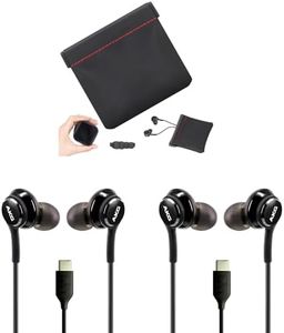 UrbanX 2021 Type-C Stereo Headphones for Samsung Galaxy S21 Ultra 5G, Galaxy S20 FE, Galaxy A53 5G, M52, M53, A73 5G, Note 10, Note 10+ - with Microphone - 2 Pack with Carry Case