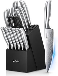 D.Perlla Couteaux de Cuisine, 15 Set de Couteaux de Cuisine Professionnel, Ensemble de Couteaux de Cuisine en Acier Inoxydable Super Tranchant, Bloc à Couteaux A uto Affûtant
