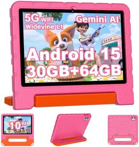 2025 Kids Tablet 10 inch Android 15 Tablets for Kid Octa-Core, 30GB+64GB (TF 1TB), Toddler Tablet with Shockproof Case, 5G WiFi, Parental Control, Widevine L1, Gemini AI, Split Screen, BT5.0-Pink