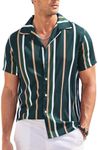 COOFANDY Mens Hawaiian Shirts Short Sleeve Striped Shirt Button Down Summer Beach Shirts