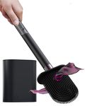 MooStar 1-Pack Silicone Toilet Brush with Holder-Stainless Steel Wall-Mounted & Free-Standing Toilet Brushes and Holders with Quick-Drying Flexible Flat Brush Head & Soap Dispenser for Bathroom-Black