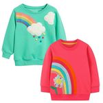 Winzik Girls Sweatshirt, Rainbow Sweater Shirt Toddler Kids Girl Pullover Fall Long Sleeve 2 Pack Clothes 2-7T (3-4T, 2Pcs Green/Red Rainbow)