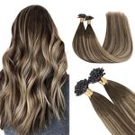 GOO GOO U Tip Hair Extensions Real Human Hair,Balayage Chocolate Brown to Honey Blonde 50g 16inch 50 Strands Hot Fusion Keratin Hair Extensions, Straight