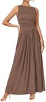 BTFBM Women's Sleeveless Maxi Dresses Crew Neck High Waisted Patchwork Ruched Tank 2025 Summer Dress Pockets(Khaki, Medium)