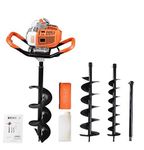 eSkde Heavy Duty 52cc ‎Petrol Earth Auger Fence Post Hole Borer Kit with 3 Drill Attachments (100mm, 150mm, 200mm Dia) and Extension