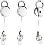 3 Pcs Heavy Duty Badge Reels Retractable Keychain with Belt Clip Metal Retractable Badge Holders Id Badge Clip with Retractable Key Ring for Id Key Name Card Keychain (Silver)