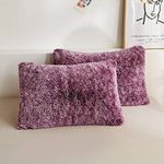XeGe Faux Fur Throw Pillow Cases, Plush Shaggy Ultra Soft Pillow Covers, Fluffy Velvet Decorative Pillowcases, Furry Fuzzy Pillow Shams Zipper Closure, Set of 2 (Standard, Light Burgundy Ombre)