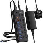 Powered Usb Hub, Lemorele 10 Port 72W Data Hub with 7 USB 3.0 Ports and 3 USB Fast Charging Ports, USB Splitter with On/Off Switch Compatible with PC Laptop MacBook iMac