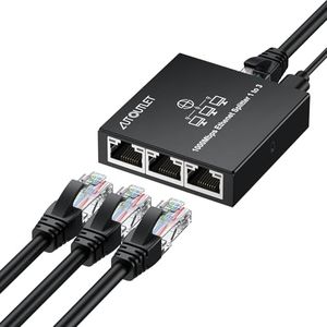 AUTOUTLET High-Speed 1-to-3 Gigabit Ethernet Splitter with USB Power Cable - Simultaneously Connect 3 Devices for Efficient Networking on Cat5/5e/6/7/8 Cables