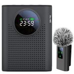 ZERFUN Rechargeable Voice Amplifier Wireless Microphone for Teachers Classroom, Mini Lavalier Lapel Mic Clip Magnetic, Portable Bluetooth Speaker with LED Display for Class, Tour Guide, Coaches, Black