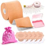 BLOOMORA Premium Boob Tape - Boobytape for Breast Lift with Nipple Covers - 2” / 5 cm Wide Invisible Boobtape - Breast Tape - Perfect for Strapless Dresses - Numerous Accessories included - Beige