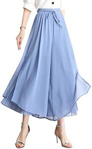 Flygo Womens High Waisted Swing Chiffon Wide Leg Cropped Palazzo Pants Culottes(Blue-XL)