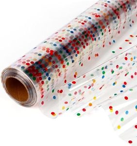 CMFYHM Extra Wide Clear Cellophane Wrap Roll(34" x 100’Ft) Multicolor Polka Dots Transparent Thicker Cellophane Roll, Cellophane Wrap for gift baskets, Flowers, Holiday,Christmas Decorations