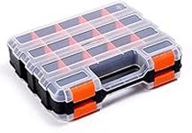 Double Side Tool Storage Box with Removable Plastic Partition, Hardware Box Storage, 34-Compartments, Excellent for Screws, Nuts, Small Parts, Black/Orange