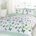 Rapport Home Green Single Duvet Cover and 1 Pillowcase Set Bedding Butterfly Girl's Bedlinen, Cotton and Polyester