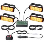 EYPINS LED Amber Strobe Lights,4 Pcs Car Strobe Flashing Light Vehicle Emergency Light,8 Flashing Mode Switch Control Warning Strobe Light for Trucks, Lorrys, Tractors etc