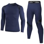 Muezna Men’s Long Johns Thermal Underwear Set, Top and Bottom Underwear Base Layer Soft Fleece Lined Navy Blue