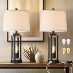 Altgedecor Farmhouse Table Lamps for Living Room Set of 2, 26” Rustic Beside Lamps with USB Charging Ports and Night Light, Bedroom Nightstand Lamp Vintage Reading Lamps for End Table,Bulbs Included