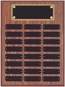 SHOP AWARDS AND GIFTS 12 x 16 Inch Perpetual Plaque Award Multiple Name Plate Board for Employee Appreciation, Recognition, Achievement, Walnut Finish with Black and Gold Header, 24 Name Plates