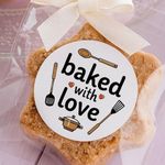 120 x Baked with Love Stickers, Round Baking Labels, Baked Goods Favor Stickers, Baking Treat Bags Stickers, Bakery Gift Wrapping Supply, 1.6"