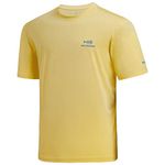 BASSDASH Men’s UPF 50+ Sun Protection Fishing Shirt Short Sleeve UV T-Shirt, Light Yellow/Vivid Blue Logo, X-Large