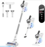 Trucozie Cordless Vacuum Cleaner, 8-in-1 Lightweight Stick Vacuum with 45mins Runtime, Powerful Suction, Rechargeable Cordless Vacuum for Carpet, Tile, Pet Hair, Hardwood Floors, White