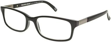 Foster Grant Men's Boston Square Reading Glasses, Black/Transparent, 59 mm + 1.5