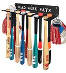 Baseball Softball Bat-Caddy Rack Hanger Organizer Equipment for Storage Hanging Bat Rack Baseball Wall Mount Fence Holds 14 Bats Metal Sports Hook Classic Carabiners Included Hard Work Pays