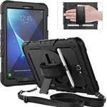 Timecity Case for Samsung Galaxy Tab A6 10.1 2016 (SM-T580/ T585/ T587), Heavy Duty ShockProof Case, Cover with Screen Protector, 360 Rotating Stand, Hand/Shoulder Strap, Pen Holder. Black