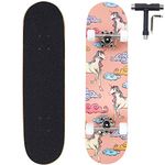 ANNEE 31x8 Inch Skateboard Complete for Beginners,7 Layer Maple Wood Double Kick Concave Skate Boards, Tricks Skateboards for Youths,Beginners,Girls,Boys,Kids,Teens,Adults (Unicorn)