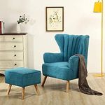 NATURE WOOD DECOR Wing Chair for Living Room Bedroom High Back Arm Chair Cushioned Lounge Chair Single Seater Sofa |Luxury Rest Chair Arm Chair (Blue)