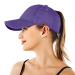 BLURBE Ponytail Baseball Caps for Women - High Pony Caps, Cotton Plain Color Adjustable Classic Sports Casual Ponytail Baseball High Bun Ponycaps for Womens Purple