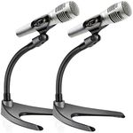 Pyle Universal Adjustable Desktop Microphone Stand - Tabletop Mic Holder Low Profile Mic Stand w/ Flexible 8.2'' Gooseneck Mount & U Shape Base - Table Tops, Desk, Podium, Counter Use PMKS8X2 (Pair)