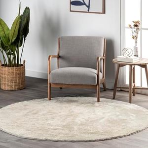 nuLOOM Loni Solid Machine Washable Shag Area Rug - 4 Round Machine Washable Accent Shag Rug Transitional Cream Rugs for Living Room Bedroom Dining Room Nursery Entryway