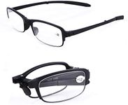 SOOLALA 2 Pairs Black Mini TR90 Folding Reading Glasses with Clip Holder Zipper Case 7 Strengths, 2.0D